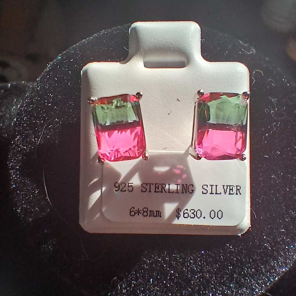 Pink and Green Sterling Silver Earrings
